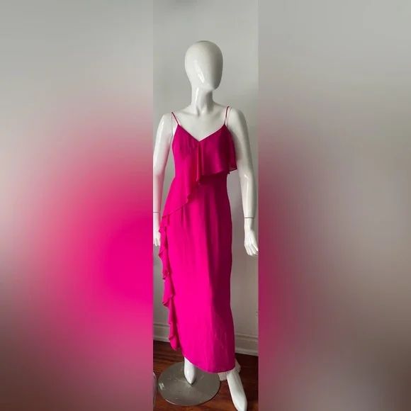 Vince Camuto Fuchsia Ruffle Maxi Dress Spaghetti Strap  Small - Picture 2 of 8